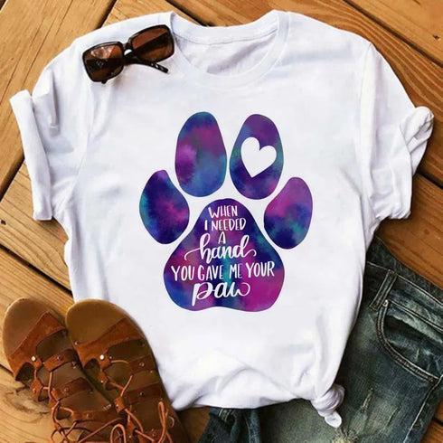 Maycaur Dogs Paws Printed T Shirt for Women-Fashion Summer Tee Shirt